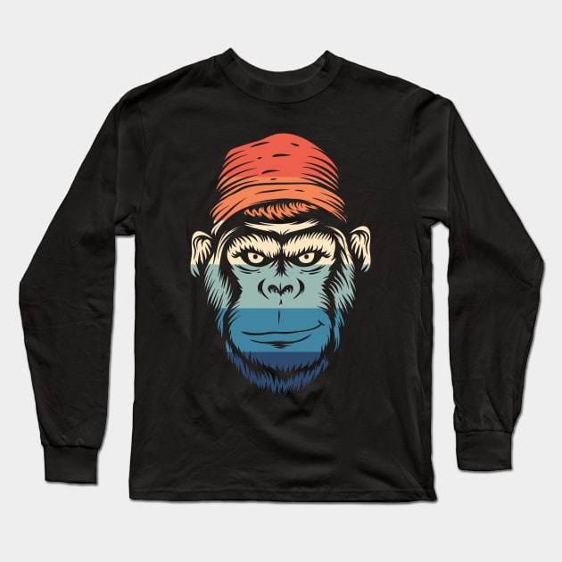 Vintage Smiling Gorilla Long Sleeve T-Shirt by Dojaja